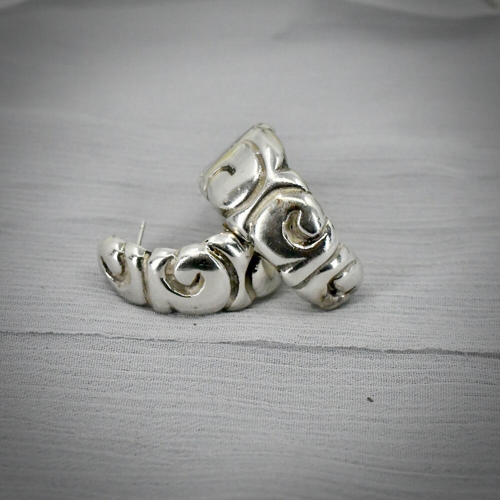 ZINA Beverly Hills 925 Sterling Silver Swirl Hoop Earrings Omega Back 21.6g